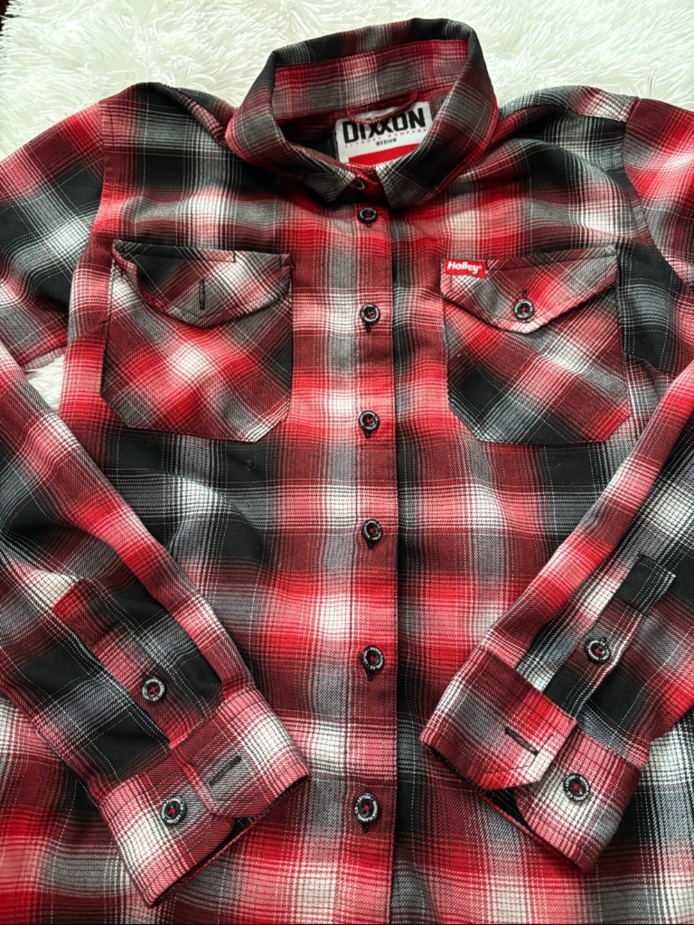 DIXXON HOLLEY Red, Black & White Plaid Button-Down Shirt